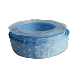 Light Blue Gross Grain Ribbon with White Dots - Size 20 mm